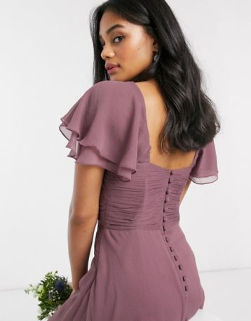 asos design bridesmaid short sleeve ruched maxi dress