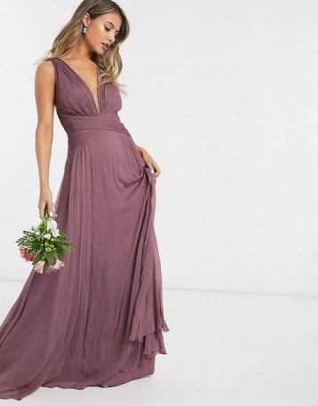 ASOS DESIGN Bridesmaid ruched bodice drape maxi dress with wrap waist