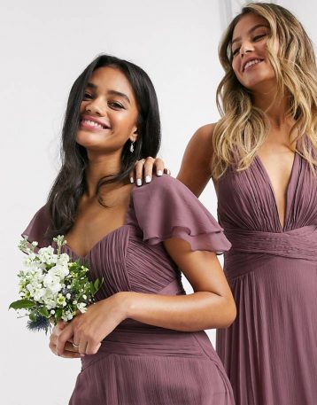 ASOS DESIGN Bridesmaid short sleeve ruched maxi dress Mauve