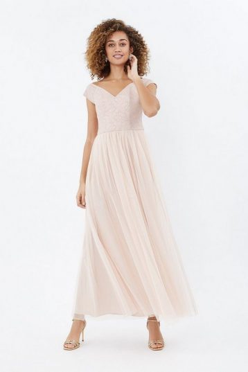 Coast Embroidered Full Midi Dress Blush Pale Pink