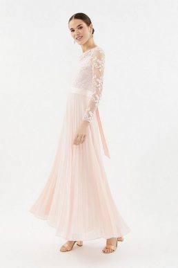 Coast Embroidered Long Sleeve Maxi Bridesmaid Dress Blush Pale Pink