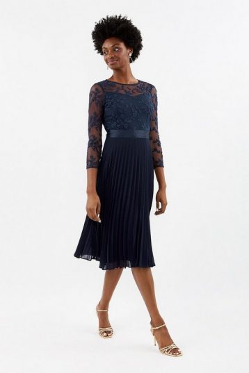 Coast Embroidered Long Sleeve Midi Bridesmaid Dress Navy