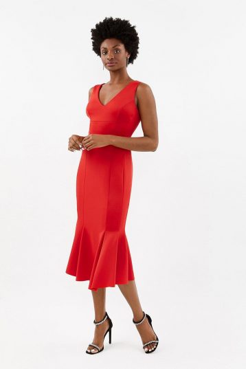 Coast Flippy Hem Seam Peplum Detail Dress Red