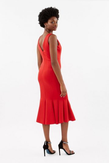 Coast Flippy Hem Seam Peplum Detail Dress Red