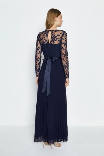 Coast Embroidered Long Sleeve Maxi Bridesmaid Dress Navy Blue