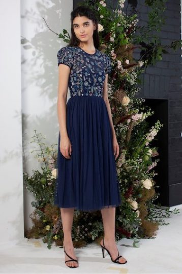 French Connection Diya Lace Mix Bridesmaid Dress Navy Blue