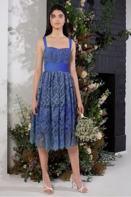 French Elsa Lace Midi Bridesmaid Dress Blue