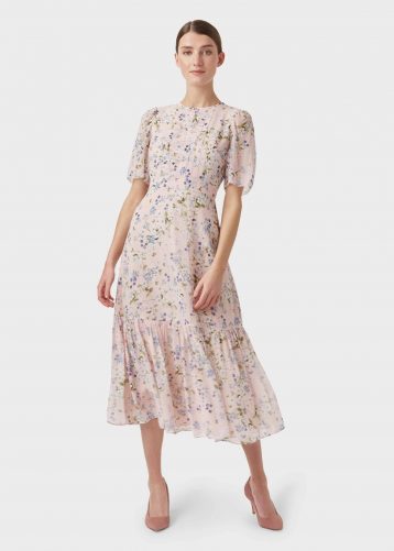 Hobbs Silk Blossom Dress Pale Pink Multi