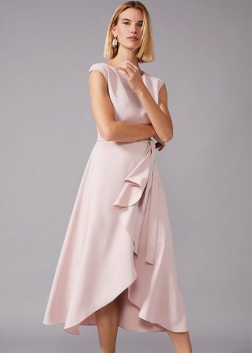 Phase Eight Rushelle Frill Midi Dress Blush Light pink