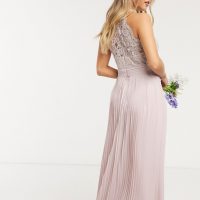 TFNC bridesmaid lace halterneck maxi dress in pink/blush 