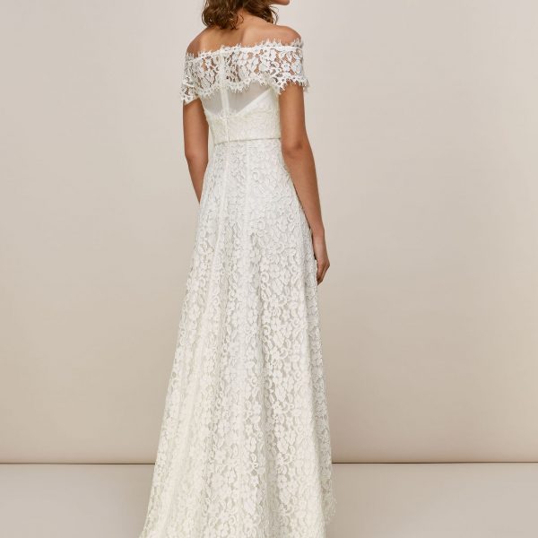 bardot lace wedding dress