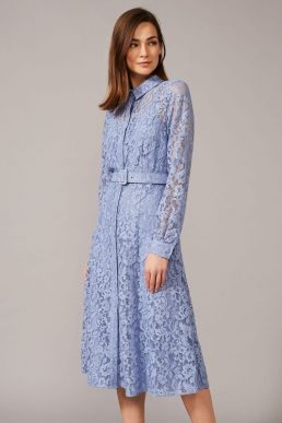 Phase Eight Autumn Lace Belted Dress, Blue