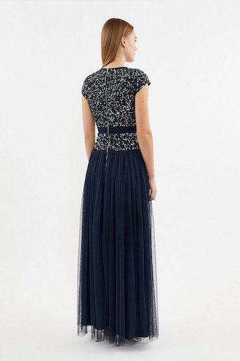 Coast Drop Waist Sequin Maxi Dress Navy