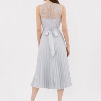 Oasis twist neck pleated midi dress in grey