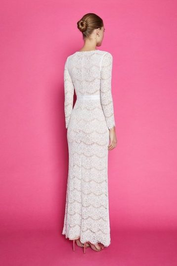 Coast Lace V Neck Maxi Sleeve Dress Ivory Nude