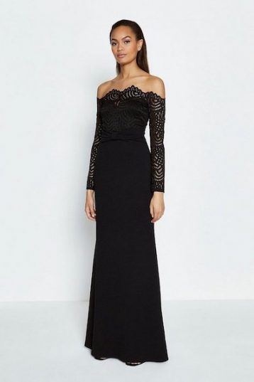 Coast Long Sleeve Lace Bardot Maxi Dress Black