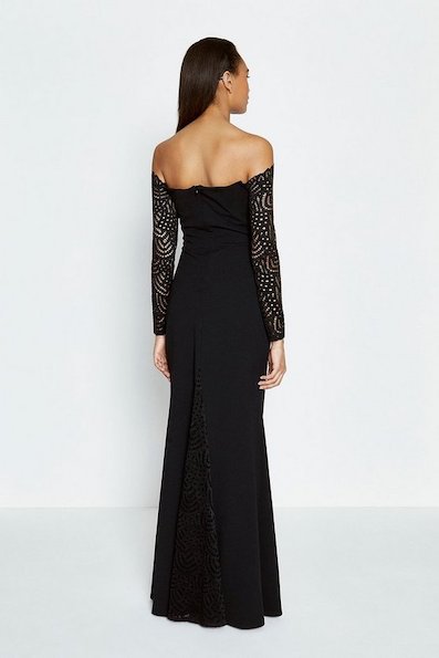 Coast Long Sleeve Lace Bardot Maxi Dress Black