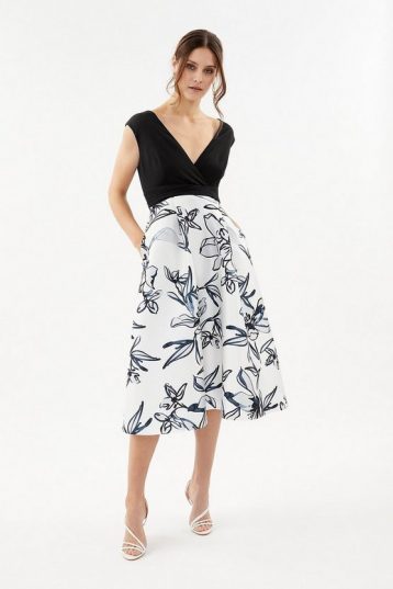 Coast Printed Wrap Full Skirt Dress Black White