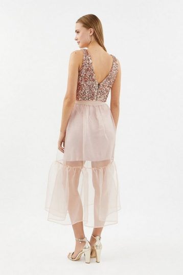 Coast Sequin V Neck Sequin Bridesmaid Bustier Top Rose Gold