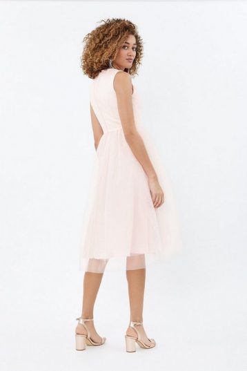 Coast Tulle Ruched Bodice Midi Dress, Blush/Pale Pink - Image 2