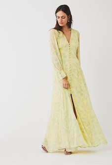 Ghost Eliza Floral Sleeve Maxi Bridesmaid Dress Micro Ditsy Yellow Multi