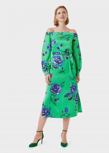 Hobbs Miriam Bardot Floral Dress Green Blue