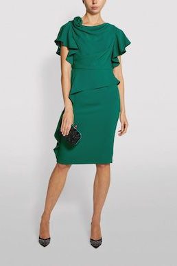 John Charles Crepe Rose Detail Shift Dress Green