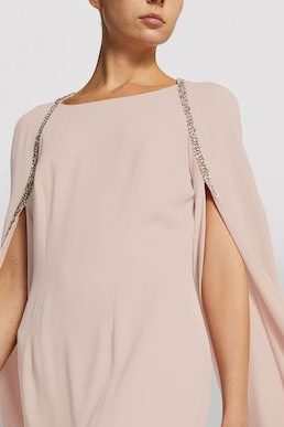 John Charles Embellished Cowl-Back Cape Sleeve Shift Dress Light Pink Blush