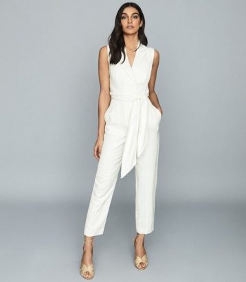 Reiss Romy Wrap Tie Tailored Jumpsuit White