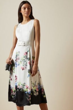 Ted Baker CAMYLLE Pergola midi floral belted dress Ivory Multi