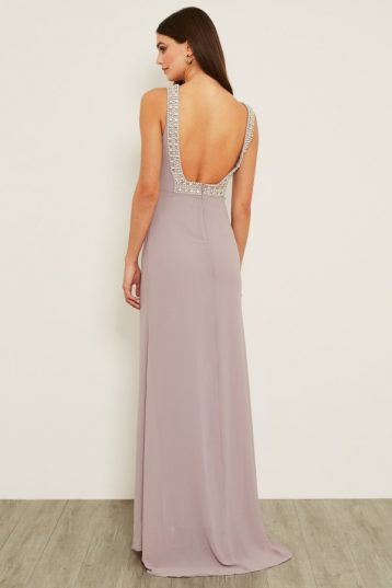 TFNC Riva Pale Grey Maxi Embellished Bridesmaid Dress Lilac