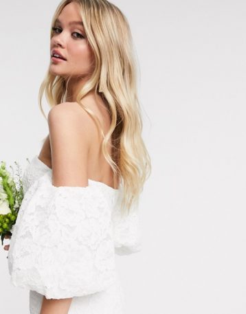 ASOS EDITION Chelsea off shoulder lace wedding dress White