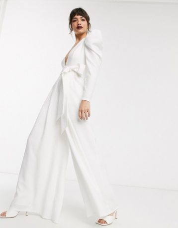 ASOS EDITION plunge wide leg jumpsuit with open back White