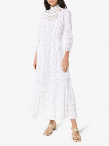 Mimi Prober Victoria High Neck Lace Maxi Dress White