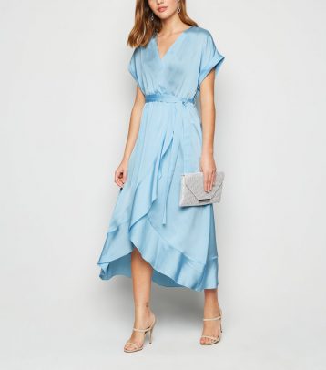 Light blue ruffle wrap dress hotsell