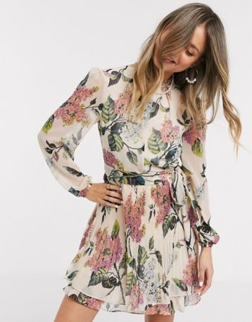 Oasis Blossom Skater Floral Mini Dress Multi Beige