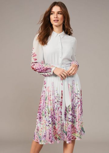 Phase Eight Rachie Floral Print Pleated Midi Dress seafoam White Multi