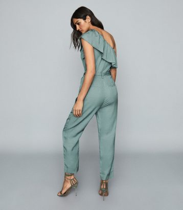 Reiss Madeline One Shoulder Jumpsuit Green