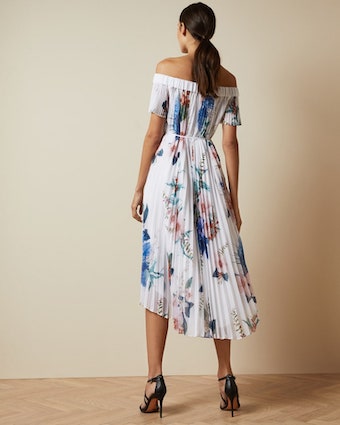 jamboree pleated off the shoulder dress