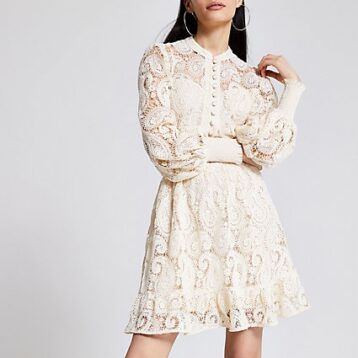 River Island White crochet button front mini dress