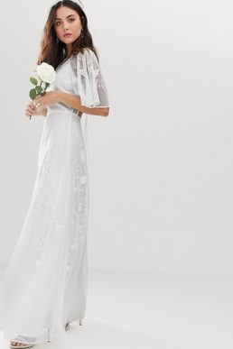 ASOS EDITION embroidered flutter sleeve wedding dress White