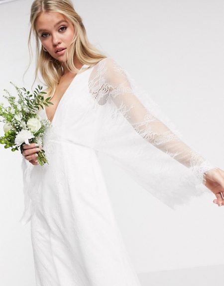 ASOS EDITION lace kimono sleeve wedding dress, Ivory - myonewedding.co.uk