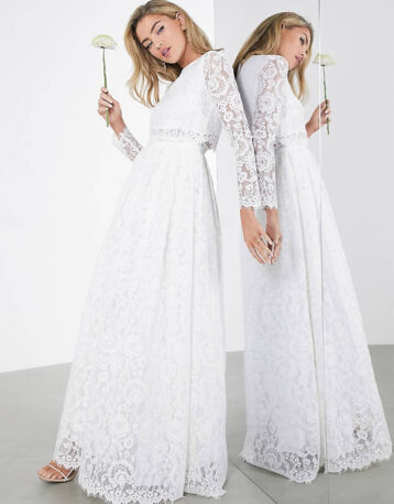 ASOS EDITION Lace Long Sleeve Crop Top Maxi Wedding Dress White