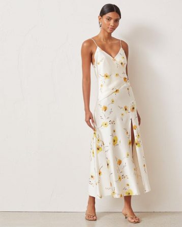 Bec & Bridge colette floral wrap midi slip maxi dress in print white yellow