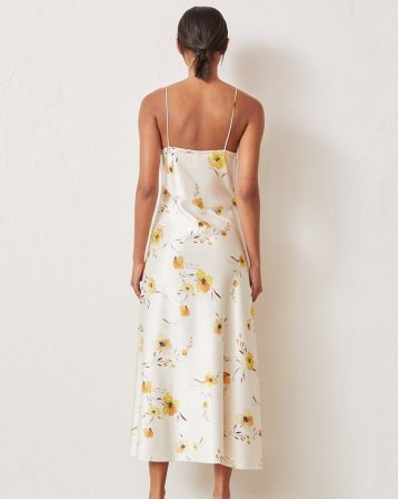 Bec & Bridge colette floral wrap midi slip maxi dress in print white yellow