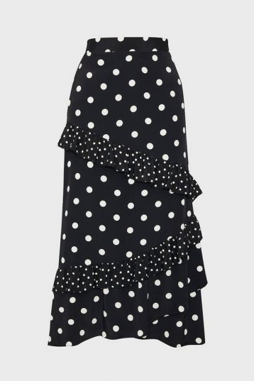 Coast Spotty Ruffle Midi Skirt Black White