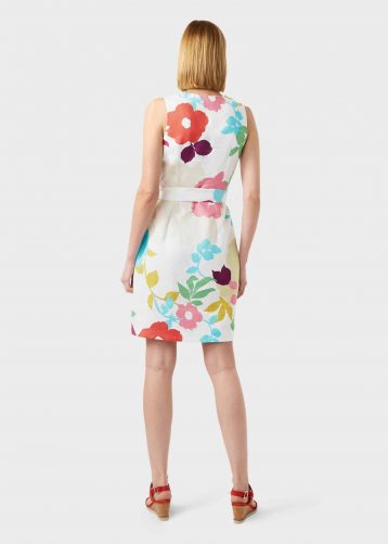 Hobbs Linen Floral Print Daria Shift Dress Multi White