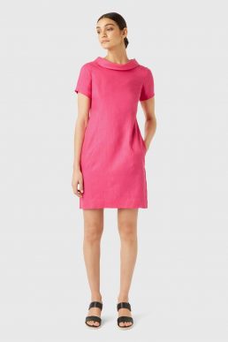 Hobbs Linen Petra Roll Neck Shift Dress Pink