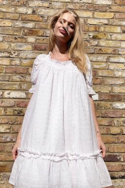 & Other Stories cotton smocked trapeze dress in white