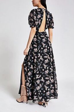 River Island Black floral open back maxi dress Multi